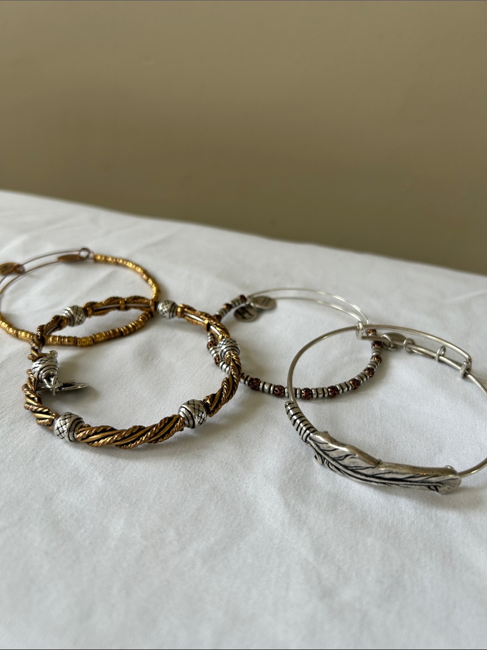 Alex and Ani Mixed Metal Twisted Rope & Feather Bangle Set - Gold & Silver